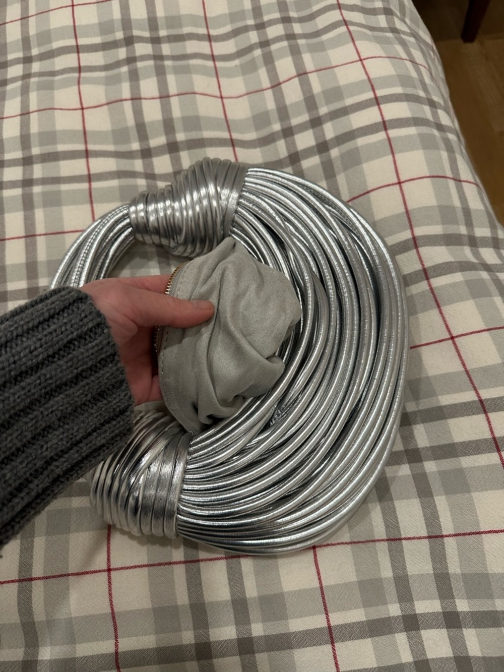 Metallic Silver Knot Handle Shoulder Bag - Picture 13 of 15